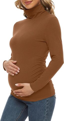 Maternity Shirts Side Ruched Turtleneck & Long Sleeve Maternity Tops for Daily Wear & Casual in Saudi Arabia