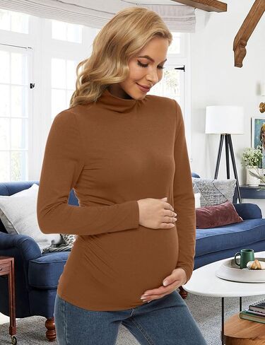 Maternity Shirts Side Ruched Turtleneck & Long Sleeve Maternity Tops for Daily Wear & Casual in Saudi Arabia