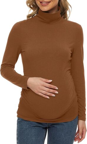Maternity Shirts Side Ruched Turtleneck & Long Sleeve Maternity Tops for Daily Wear & Casual in Saudi Arabia
