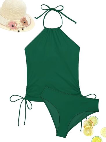 LVZIJUN Women's Tankini Sets Two Piece Bathing Suits Halter Neck Tummy Conrol Tankini Swimsuits Solid Color Thong Bottom in Saudi Arabia