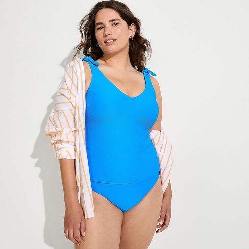 Lands' End Women's Ottoman Rib Tie Shoulder Tankini Top in Kuwait