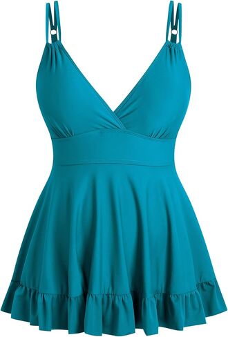 ZAFUL Plus Size Tankini Tops for Women Double Shoulder Strap Swimsuit Tops V Neck Skrited Bathing Suit Top Only in Kuwait