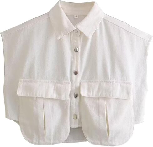 Women's Denim Cropped Jacket Summer Button Down Vest Sleeveless Going Out Tops in Kuwait