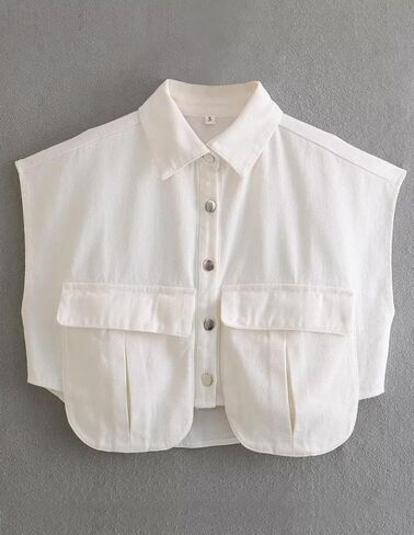Women's Denim Cropped Jacket Summer Button Down Vest Sleeveless Going Out Tops in Kuwait