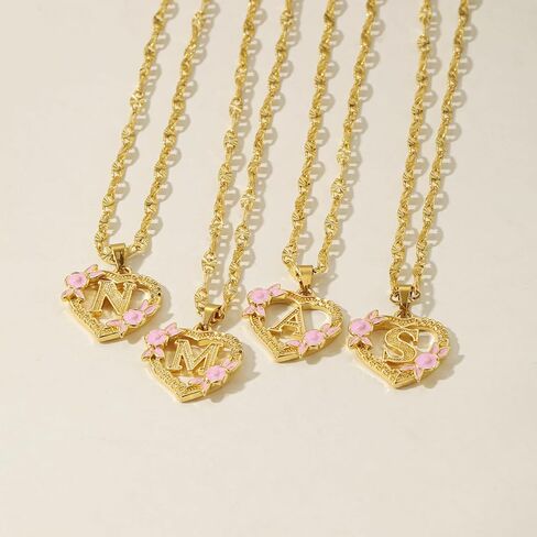 Initial Heart Necklace for Women Heart Gold Letter A-Z Name Alphabet Pendant Necklace for women Gift in Saudi Arabia