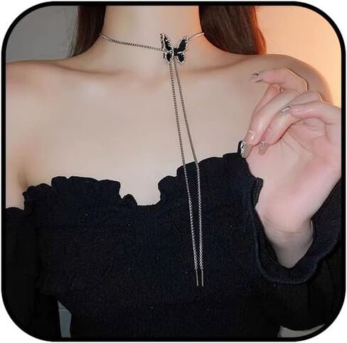 Long Butterfly Necklace Butterfly Choker Delicate Waterproof Stainless Steel Adjustable Lariat Silver Butterfly Necklace Women's Jewelry in Kuwait