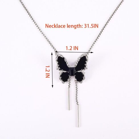Long Butterfly Necklace Butterfly Choker Delicate Waterproof Stainless Steel Adjustable Lariat Silver Butterfly Necklace Women's Jewelry in Kuwait
