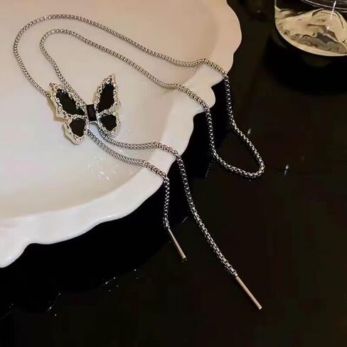 Long Butterfly Necklace Butterfly Choker Delicate Waterproof Stainless Steel Adjustable Lariat Silver Butterfly Necklace Women's Jewelry in Kuwait