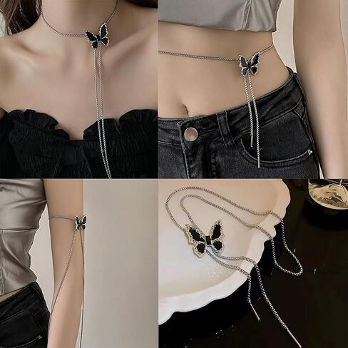 Long Butterfly Necklace Butterfly Choker Delicate Waterproof Stainless Steel Adjustable Lariat Silver Butterfly Necklace Women's Jewelry in Kuwait