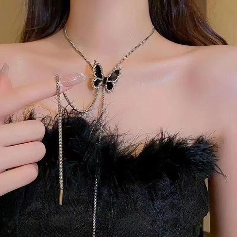 Long Butterfly Necklace Butterfly Choker Delicate Waterproof Stainless Steel Adjustable Lariat Silver Butterfly Necklace Women's Jewelry in Kuwait