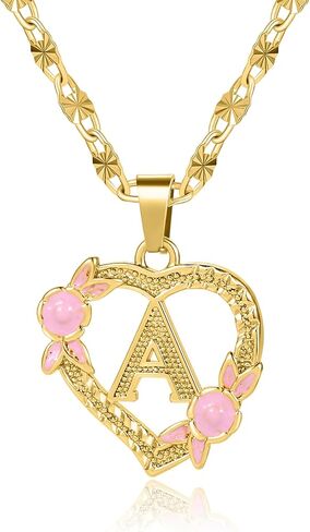 Initial Heart Necklace for Women Heart Gold Letter A-Z Name Alphabet Pendant Necklace for women Gift in Saudi Arabia