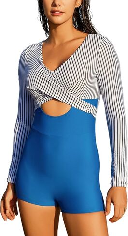 NESY Long Sleeve Swimsuits for Women Rash Guard Bathing Suit Cutout One Piece Swimsuit Boyshort Tummy Control Swimwear in Saudi Arabia
