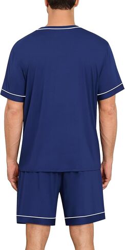 swomog mens pajama مجموعة قصيرة الأكمام pjs مجموعة v-neck sleepwear 2 pcs soft lounge onounge sets comfy nightwear مع جيوب in Saudi Arabia