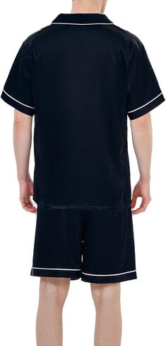 Satin Silky Men's Pajama Sets Short Sleeve Classic Sleepwear with Pockets Plus Size Lounge Set Pj Set Loungewear in Saudi Arabia