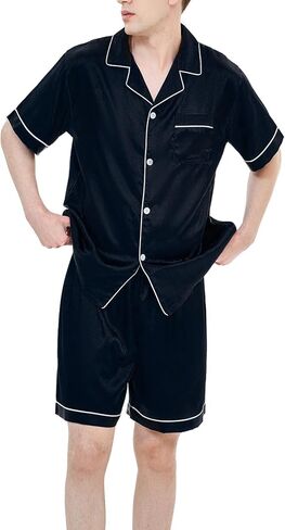 Satin Silky Men's Pajama Sets Short Sleeve Classic Sleepwear with Pockets Plus Size Lounge Set Pj Set Loungewear in Saudi Arabia