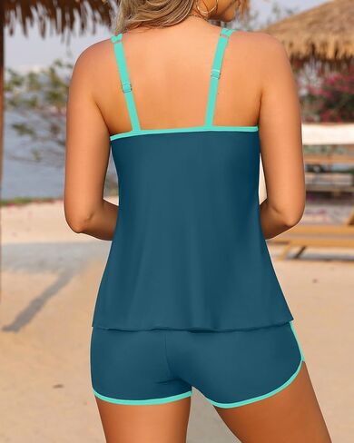 Tankini Swimsuits with Shorts - Two Piece Tummy Control Flowy Bathing Suits Top with Two Pockets Boy Shorts 2025 in Saudi Arabia