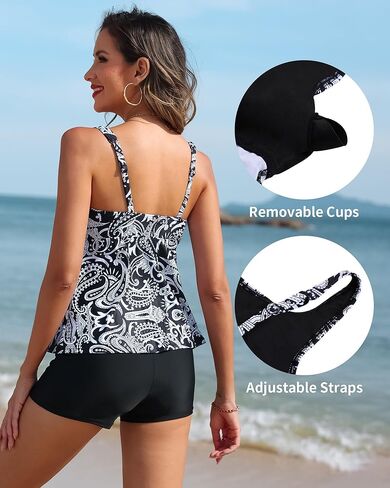 سوينيني للنساء للنساء من قطعتين التحكم في البطن أعلى ملابس مع بدلة السباحة المتواضعة بويشورت in Kuwait