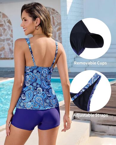 Tankini Swimsuits for Women Two Piece Tummy Control Swimsuit Top with Boyshort Modest Bathing Suit in Saudi Arabia