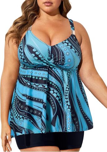 RXRXCOCO Plus Size Tankini Swimsuits for Women Tummy Control Bathing Suits Two Piece Flowy Tankini with Shorts in Saudi Arabia