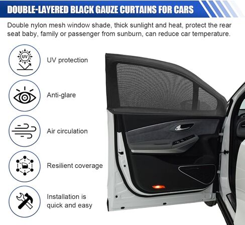 2PCS Car Window Shades, Stretch Mesh Sunshade Cover Block UV Rays for Front Windows, Breathable Car Window Screen for Baby, Heat, Bugs & Privacy Protection for SUVs Camping (Front Windows/SUV) in Kuwait