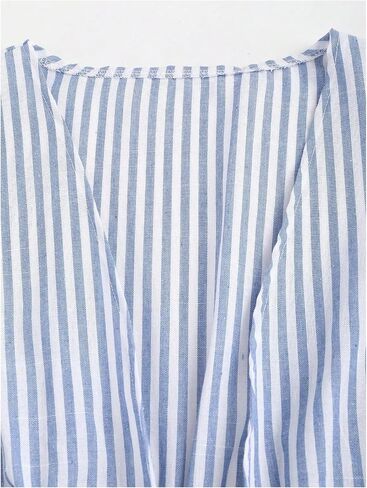 SHENHE Women's Striped Tie Front Bell Sleeve Blouse Deep V Neck Elegant Peplum Top Shirt in Saudi Arabia