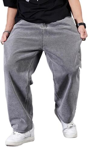 Mens Baggy Jeans Relaxed Fit Straight Wide Leg Long Denim Pants Casual Work Hip Hop Jeans Trousers Y2k in Kuwait