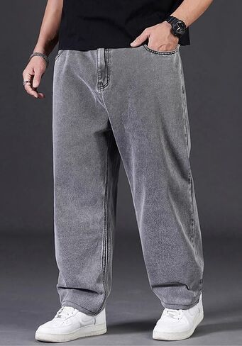 Mens Baggy Jeans Relaxed Fit Straight Wide Leg Long Denim Pants Casual Work Hip Hop Jeans Trousers Y2k in Kuwait