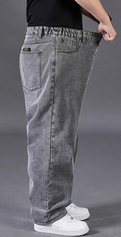 Mens Baggy Jeans Relaxed Fit Straight Wide Leg Long Denim Pants Casual Work Hip Hop Jeans Trousers Y2k in Kuwait