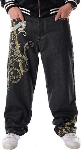 LUOBANIU Men's Black Baggy Jeans Hip Hop Loose fit 90s Vintage Cargo Denim Fashion Dance Skater Skateboard Pants in Saudi Arabia
