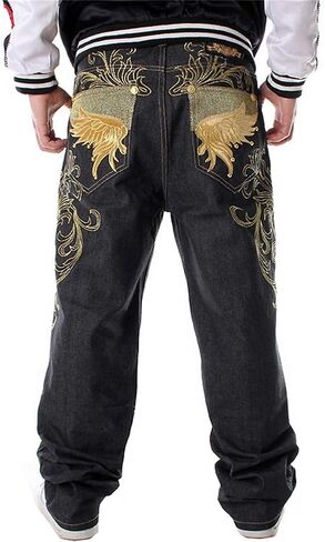 LUOBANIU Men's Black Baggy Jeans Hip Hop Loose fit 90s Vintage Cargo Denim Fashion Dance Skater Skateboard Pants in Saudi Arabia