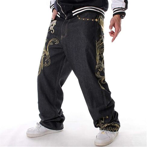 LUOBANIU Men's Black Baggy Jeans Hip Hop Loose fit 90s Vintage Cargo Denim Fashion Dance Skater Skateboard Pants in Saudi Arabia