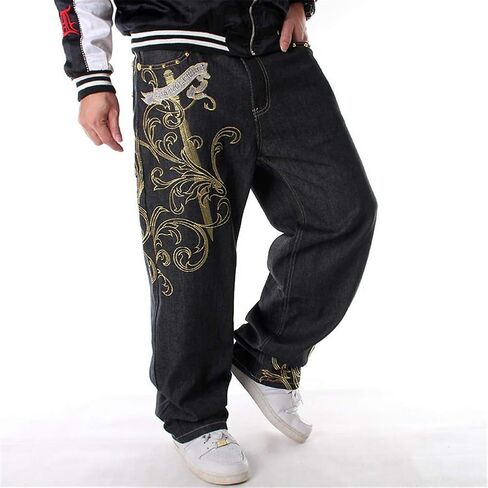 LUOBANIU Men's Black Baggy Jeans Hip Hop Loose fit 90s Vintage Cargo Denim Fashion Dance Skater Skateboard Pants in Saudi Arabia