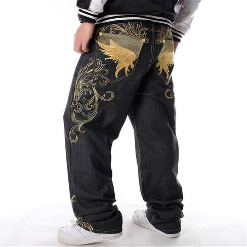 LUOBANIU Men's Black Baggy Jeans Hip Hop Loose fit 90s Vintage Cargo Denim Fashion Dance Skater Skateboard Pants in Saudi Arabia