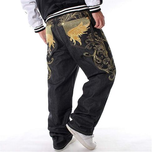 LUOBANIU Men's Black Baggy Jeans Hip Hop Loose fit 90s Vintage Cargo Denim Fashion Dance Skater Skateboard Pants in Saudi Arabia