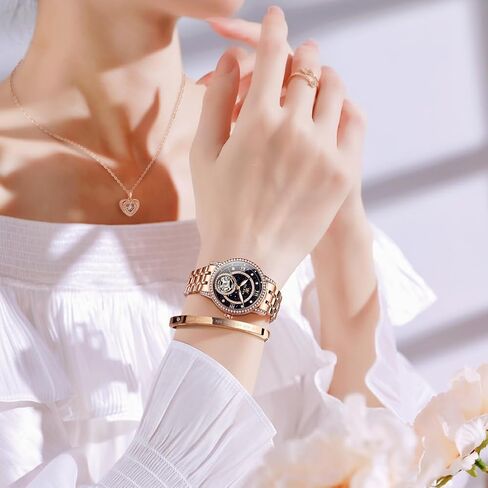 OLEVS Automatic Womens Watches Mechanical Diamond Skeleton Luxury Dress Stainless Steel Silver/Rose Gold Waterproof Luminous Ladies Wrist Watches Gift Set in Saudi Arabia
