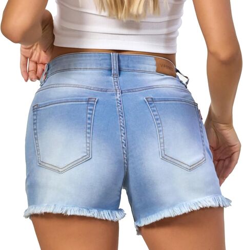 VIPONES Women Mid Rise Jeans Shorts Frayed Raw Hem Summer Stretchy Casual Denim Shorts in Kuwait