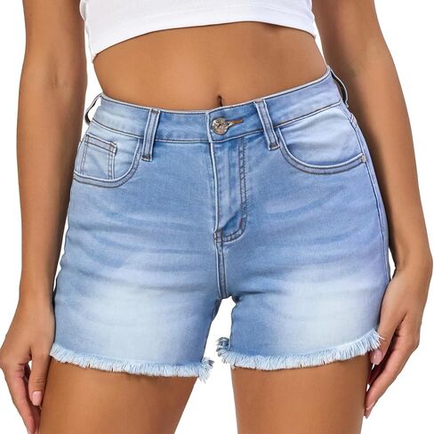 VIPONES Women Mid Rise Jeans Shorts Frayed Raw Hem Summer Stretchy Casual Denim Shorts in Kuwait