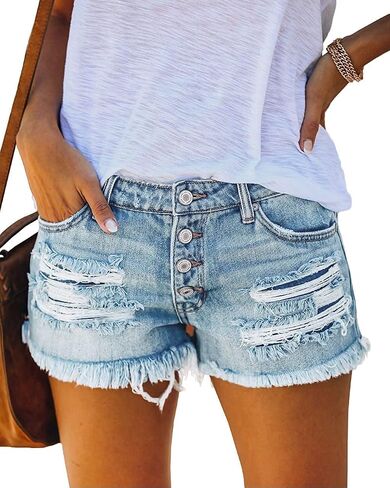 Women’s Ripped Mid Rise Denim Shorts Stretchy Casual Raw Hem Summer hot Jean Shorts in Saudi Arabia