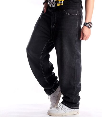 LUOBANIU Men's Black Baggy Jeans Hip Hop Loose fit 90s Vintage Cargo Denim Fashion Dance Skater Skateboard Pants in Saudi Arabia