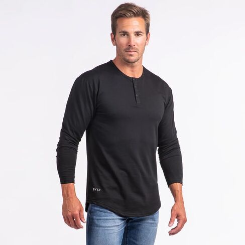 قميص رجال Henley Long Sleve Drop ، وإغلاق 3 أسرّة ، وأكمام طويلة ، وقميص غير رسمي in Kuwait