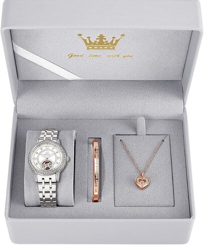 OLEVS Automatic Womens Watches Mechanical Diamond Skeleton Luxury Dress Stainless Steel Silver/Rose Gold Waterproof Luminous Ladies Wrist Watches Gift Set in Saudi Arabia