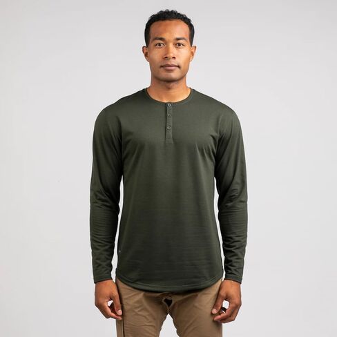 قميص رجال Henley Long Sleve Drop ، وإغلاق 3 أسرّة ، وأكمام طويلة ، وقميص غير رسمي in Kuwait
