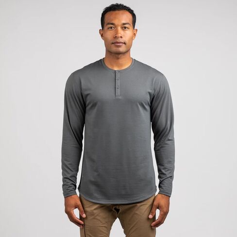 قميص رجال Henley Long Sleve Drop ، وإغلاق 3 أسرّة ، وأكمام طويلة ، وقميص غير رسمي in Kuwait