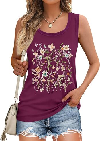Lomon Womens Tank Tops Round Neck Graphic T قمصان فضفاضة تناسب قمم الصيف بلا أكمام غير رسمية in Kuwait