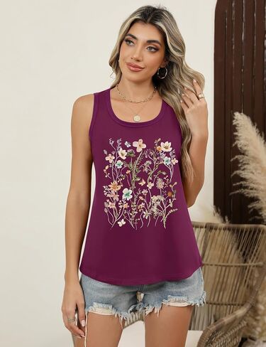 Lomon Womens Tank Tops Round Neck Graphic T قمصان فضفاضة تناسب قمم الصيف بلا أكمام غير رسمية in Kuwait