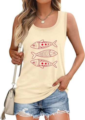 Lomon Womens Tank Tops Round Neck Graphic T قمصان فضفاضة تناسب قمم الصيف بلا أكمام غير رسمية in Saudi Arabia