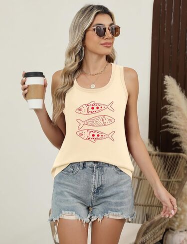 Lomon Womens Tank Tops Round Neck Graphic T قمصان فضفاضة تناسب قمم الصيف بلا أكمام غير رسمية in Saudi Arabia