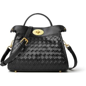DAILANDO Small Woven Top Handle Satchel Purse For Women Braided Tote Shoulder Bag With Twist Lock