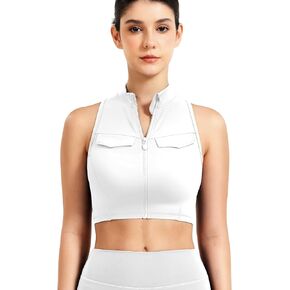 Yeoreo Coreflex Women Zipper Tank Top Racerback Mock Pocket Pitted Collar Olcyless Crip Top Summer Fitness Gym Vest