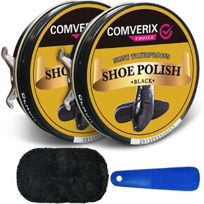 حذاء Black Shoe 2 حزمة إجمالي 3.4 أوقية ، الرعاية البولندية للسلع الجلدية السوداء ، كريم الأحذية ، قطعة قماش تألق ، قرن الحذاء المتين ، يحتوي على مواد حماية للأشعة فوق البنفسجية المقاومة للماء.